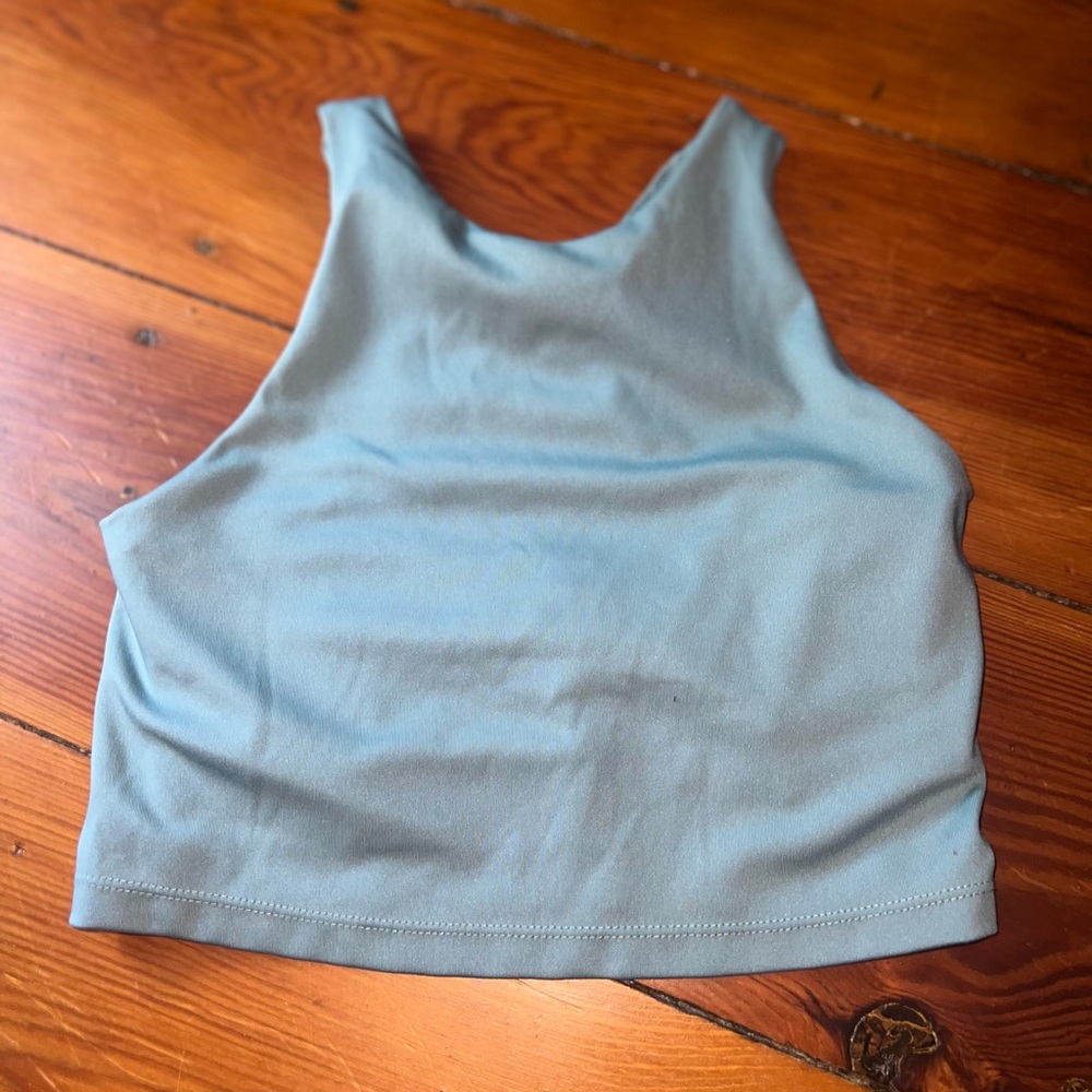 Blue Fitted Sleeveless Crop Tank Top